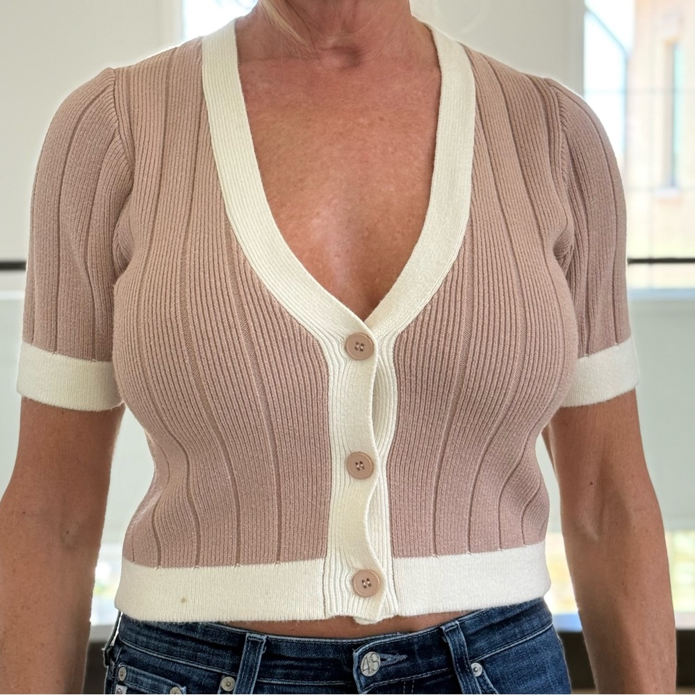 Women's Beige Button Down Cardigan